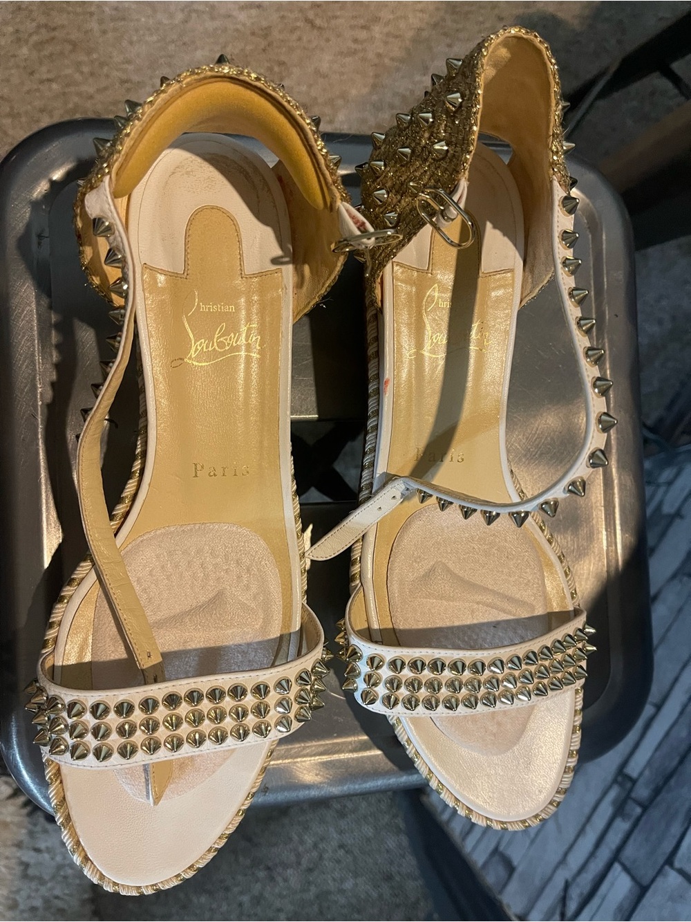 Christian Louboutin Nude Studded Slingback Heels